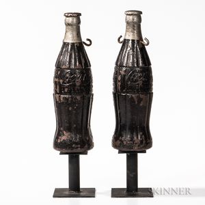 Pair of Painted Cast Iron Coca-Cola Bottle Bottling Plant Fence Posts