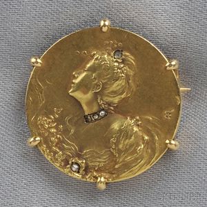 Art Nouveau 18kt Gold Brooch, Comte D'Epinay De Briort