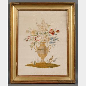 Silk Needlework Picture of an Urn of Flowers