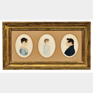 Rufus Porter (Connecticut, Massachusetts, c. 1792-1884),Miniature Profile Portraits of Three Members of the Hardwick Family: Sarah Pec