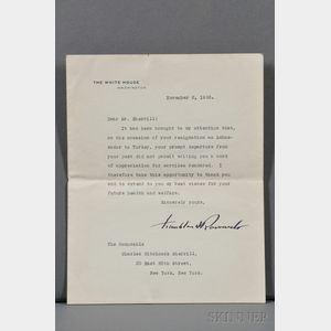 Roosevelt, Franklin Delano (1882-1945) Typed Letter Signed, 2 November 1933.