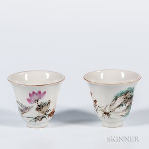 Pair of Enameled White Porcelain Cups