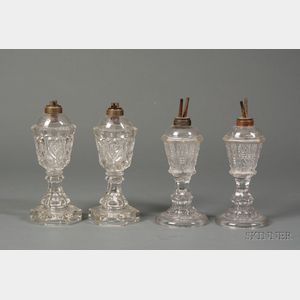 Two Pair of Colorless Pressed Pattern Glass Lamps