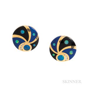 Asch Grossbardt 14kt Gold and Hardstone Inlay Earclips