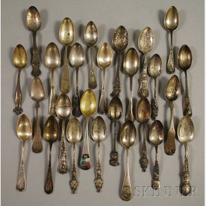 Group of Approximately Twenty-six Sterling and Coin Silver Souvenir Spoons