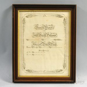 Framed Putnam-Ward Family Record