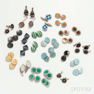 Large Group of Enameled Cuff Links