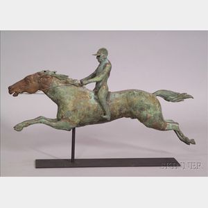 Molded Sheet Copper and Cast Iron Horse and Jockey Weather Vane