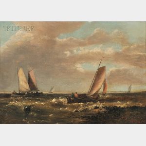 Abraham Hulk, Sr. (British/Dutch, 1813-1897) Sailboats at Low Tide