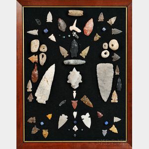 Framed Arrowheads and Various Trade Beads