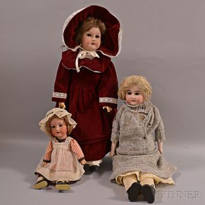Three German Bisque Shoulder-head Dolls
