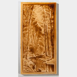 Sherwin and Cotton Landscape Art Pottery Tile Depicting a Stream