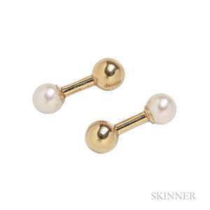 14kt Gold and Cultured Pearl Cuff Links. 