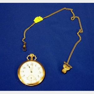 E. Howard Watch Co. 17-Jewel Gold Case Open Face Pocket Watch and Chain.