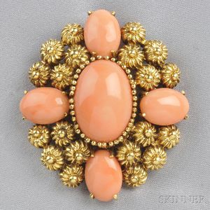 18kt Gold and Coral Pendant/Brooch