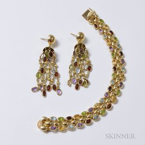 14kt Gold and Multicolored Gemstone Bracelet and Matching Earrings