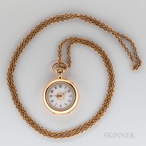 18kt Gold C.H. Meylan Open-face Pendant Watch and 14kt Gold Chain