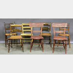 Seven Assorted Decorated 19th Century Side Chairs