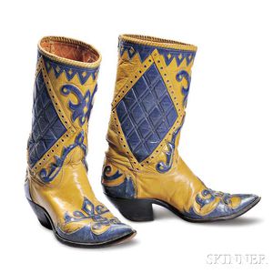Nudie Cohn Yellow and Blue Leather Cowboy Boots