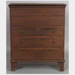 Red-Painted Cherry Chest over Drawers
