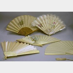 Five White Silk Large Hand Fans