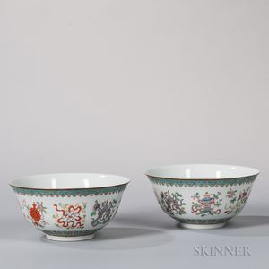 Pair of Fencai Enameled Porcelain Bowls