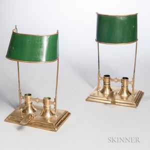 Pair of Adjustable Two-light Brass Candle Lamps