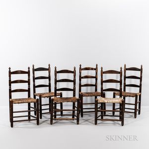 Set of Six Maple and Ash Slat-back Chairs