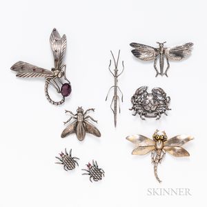 Group of Silver Insect Brooches