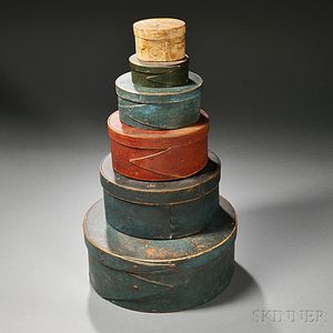 Six Round Painted Bentwood Pantry Boxes