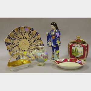 Japanese Porcelain Figure and Four Porcelain Table Items