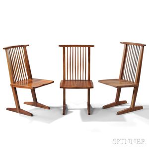 Three Conoid-style Dining Chairs After George Nakashima