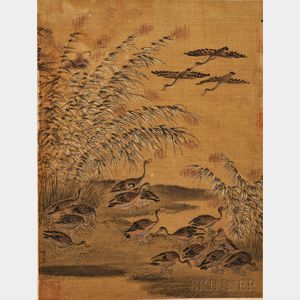 Painting Depicting Geese with Reeds