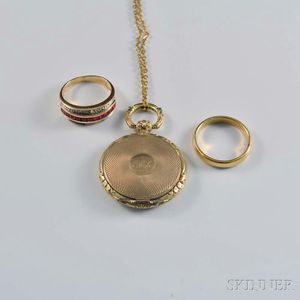 14kt Gold Gem-set Ring, a Gold-filled Band, and a Gold-filled Locket