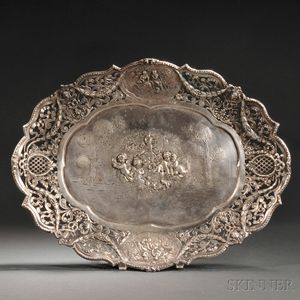 German .800 Silver Repousse-decorated Tray