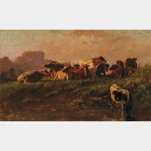 Johannes Adam Simon Oertel (German/American, 1823-1909) Cows at Rest