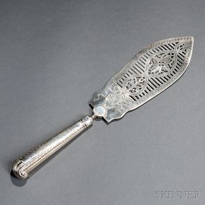 English Sterling Silver Bright-cut Hollow-handled Fish Slice