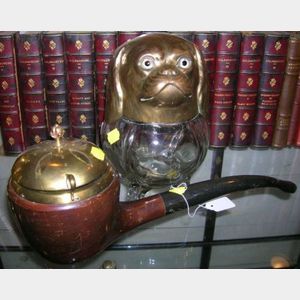 British Brass-mounted Molded Colorless Glass King Charles Spaniel Tobacco Jar