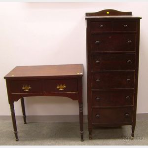 Stained Birch Seven-Drawer Tall Chest and a Late Federal Mahogany and Mahogany Veneer Two-Drawer Side Table