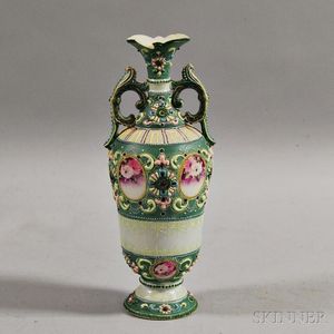 Continental Enameled Ceramic Vase