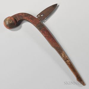 Unique Carved Wood Ball-headed Club with Trade Blade