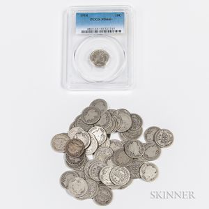 1914 Barber Dime, PGCS MS64+ and Fifty-nine Circulated Barber Dimes. 