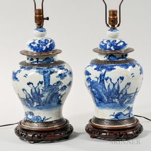 Pair of Blue and White Export Porcelain Jars
