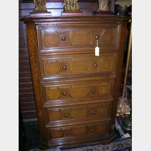 Germanic Baroque-style Walnut and Fruitwood Inlay Tall Chest