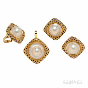 14kt Gold, Mabe Pearl, and Sapphire Suite