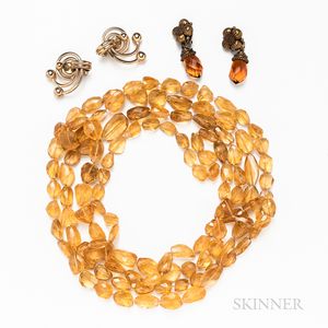 Two Citrine Necklaces and Two Pairs of Designer Costume Earclips