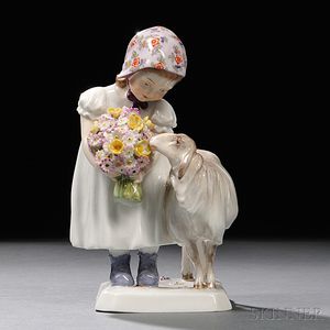 Meissen Porcelain Figure of a Girl with a Sheep