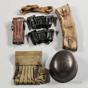 German M-38 Paratrooper Helmet, Canvas Six-pocket MP 38/40 Pouch, and Other Gear