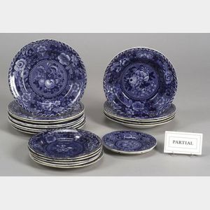Thirty-seven Blue Transfer Decorated Staffordshire Pottery Plates