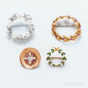 Four Gold Circle Brooches